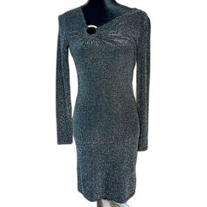 NWT MICHAEL KORS | Silver & Black Sparkly Stretch Knee Length Dress | Size XS